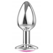 Малая серебристая анальная пробка Diamond Pink Sparkle Small с розовым кристаллом - 7 см. - Lola Games - купить с доставкой в Норильске