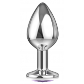 Большая серебристая анальная пробка Diamond Purple Sparkle Large с фиолетовым кристаллом - 8 см. - Lola Games - купить с доставкой в Норильске
