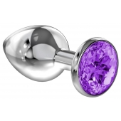 Большая серебристая анальная пробка Diamond Purple Sparkle Large с фиолетовым кристаллом - 8 см. - Lola Games - купить с доставкой в Норильске