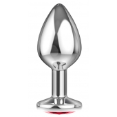 Большая серебристая анальная пробка Diamond Red Sparkle Large с красным кристаллом - 8 см. - Lola Games - купить с доставкой в Норильске