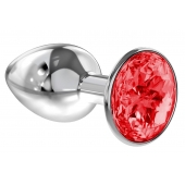 Малая серебристая анальная пробка Diamond Red Sparkle Small с красным кристаллом - 7 см. - Lola Games - купить с доставкой в Норильске