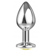 Большая серебристая анальная пробка Diamond Yellow Sparkle Large с жёлтым кристаллом - 8 см. - Lola Games - купить с доставкой в Норильске