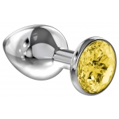 Большая серебристая анальная пробка Diamond Yellow Sparkle Large с жёлтым кристаллом - 8 см. - Lola Games - купить с доставкой в Норильске