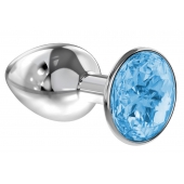 Малая серебристая анальная пробка Diamond Light blue Sparkle Small с голубым кристаллом - 7 см. - Lola Games - купить с доставкой в Норильске