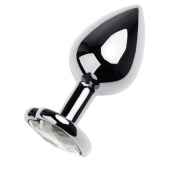 Серебристая анальная пробка с прозрачным кристаллом-сердцем - 8 см. - ToyFa - купить с доставкой в Норильске