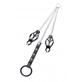 Черно-серебристые зажимы для сосков с кольцом для пениса TOYFA Metal - ToyFa - купить с доставкой в Норильске