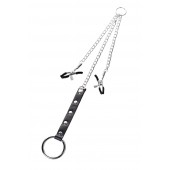 Серебристо-чёрные зажимы для сосков с кольцом для пениса TOYFA Metal - ToyFa - купить с доставкой в Норильске