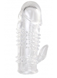 Прозрачная гелевая насадка с шипами и клиторальным отростком - 13 см. - Toyfa Basic - в Норильске купить с доставкой