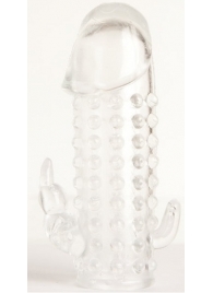 Гелевая прозрачная насадка с 2 отростками - 13 см. - Toyfa Basic - в Норильске купить с доставкой