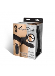 Чёрный полый страпон с вибрацией Unisex Vibrating Hollow Strap-On - 14 см. - Lux Fetish - купить с доставкой в Норильске