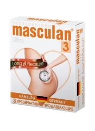 Розовые презервативы Masculan Ultra Long Pleasure с колечками, пупырышками и продлевающим эффектом - 3 шт. - Masculan - купить с доставкой в Норильске