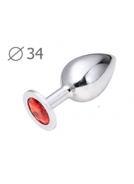 Коническая серебристая анальная втулка с красным кристаллом - 8,2 см. - Anal Jewelry Plug - купить с доставкой в Норильске