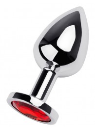 Серебристая коническая анальная пробка с красным кристаллом - 8 см. - ToyFa - купить с доставкой в Норильске