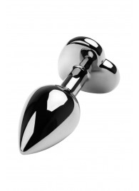 Серебристая коническая анальная пробка с красным кристаллом-сердечком - 7 см. - ToyFa - купить с доставкой в Норильске