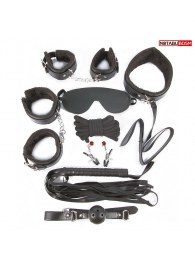 Большой игровой набор БДСМ: наручники, оковы, маска, кляп, плеть, ошейник с поводком, верёвка, зажимы для сосков - Notabu - купить с доставкой в Норильске
