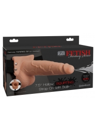 Телесный полый страпон с имитацией эякуляции 7.5  Hollow Squirting Strap-On with Balls Flesh - 21,6 см. - Pipedream - купить с доставкой в Норильске