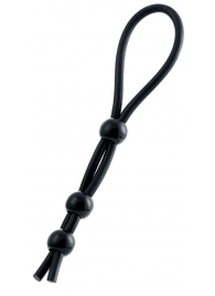 Черное лассо на пенис с тремя бусинами - A-toys - в Норильске купить с доставкой