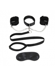 Чёрный ошейник с наручниками и поводком Collar Cuffs   Leash Set - Lux Fetish - купить с доставкой в Норильске