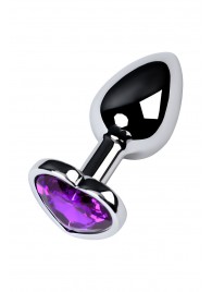 Серебристая коническая анальная пробка с фиолетовым кристаллом-сердечком - 7 см. - ToyFa - купить с доставкой в Норильске