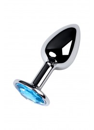 Серебристая конусовидная анальная пробка с голубым кристаллом - 7 см. - ToyFa - купить с доставкой в Норильске