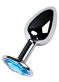 Серебристая конусовидная анальная пробка с голубым кристаллом - 7 см. - ToyFa - купить с доставкой в Норильске