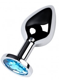 Серебристая конусовидная анальная пробка с голубым кристаллом - 8 см. - ToyFa - купить с доставкой в Норильске