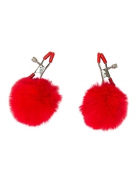 Зажимы на соски Angelic с красными меховыми шариками - Lola Games - купить с доставкой в Норильске