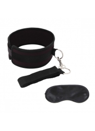 Черный ошейник с длинным поводком Collar and Leash Set - Lux Fetish - купить с доставкой в Норильске