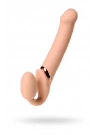 Телесный безремневой вибрострапон Vibrating Bendable Strap-On L - Strap-on-me - купить с доставкой в Норильске
