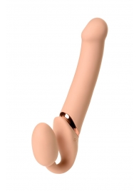 Телесный безремневой вибрострапон Vibrating Bendable Strap-On L - Strap-on-me - купить с доставкой в Норильске