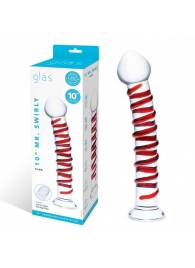 Прозрачный стимулятор с красной спиралью 10  Mr. Swirly Dildo - 25,4 см. - Glas