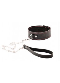 Черный широкий ошейник с красной строчкой и поводком - Crazy Handmade - купить с доставкой в Норильске