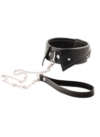 Черный ошейник-воротничок с металлическим поводком - Crazy Handmade - купить с доставкой в Норильске