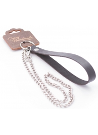 Серебристый металлический поводок с кожаной черной ручкой - 80 см. - Crazy Handmade - купить с доставкой в Норильске