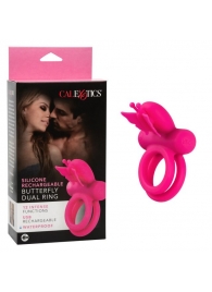 Розовое эрекционное виброкольцо Silicone Rechargeable Dual Butterfly Ring - California Exotic Novelties - в Норильске купить с доставкой