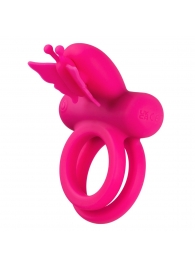 Розовое эрекционное виброкольцо Silicone Rechargeable Dual Butterfly Ring - California Exotic Novelties - в Норильске купить с доставкой