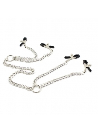 Серебристые зажимы для сосков и половых губ на тонкой цепочке - Notabu - купить с доставкой в Норильске