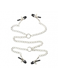 Серебристые зажимы для сосков и половых губ на тонкой цепочке - Notabu - купить с доставкой в Норильске