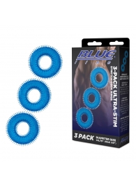 Комплект из трех голубых колец для эрекции 3-Pack Ultra-Stim Stretch Cock Rings - BlueLine - в Норильске купить с доставкой