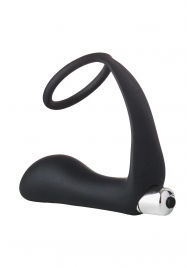 Черное эрекционное кольцо с вибропробкой Vibrating Anal Plug With Cockring - Dream Toys - в Норильске купить с доставкой