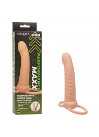 Телесная насадка для двойного проникновения Rechargeable Ribbed Dual Penetrator с вибрацией - California Exotic Novelties - купить с доставкой в Норильске