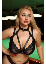 Черная кожаная сбруя с ошейником plus size из нежной кожи - БДСМ Арсенал - купить с доставкой в Норильске