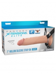Телесный полый страпон на черных ремнях Hollow Silicone Strap-on - 17,8 см. - Pipedream - купить с доставкой в Норильске