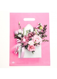 Розовый пакет с цветочным принтом и вырубной ручкой (40х31 см) - Сима-Ленд - купить с доставкой в Норильске