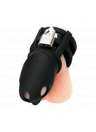 Черная клетка для пениса Silicone Small 2 in Cock Cage With Ball Divider - BlueLine - купить с доставкой в Норильске