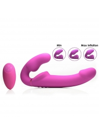 Розовый безремневой страпон с вибрацией и функцией расширения Inflatable Ergo-Fit Strapless Strap-On - XR Brands - купить с доставкой в Норильске