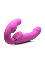 Розовый безремневой страпон с вибрацией и функцией расширения Inflatable Ergo-Fit Strapless Strap-On - XR Brands - купить с доставкой в Норильске