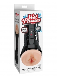 Телесный мастурбатор-вагина в черной колбе Super Luscious Lips XXL - Pipedream - в Норильске купить с доставкой