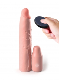 Телесная вибронасадка на член 3  Vibrating Mega X-tension with Remote - 22,9 см. - Pipedream - в Норильске купить с доставкой