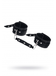 Черные двухслойные кожаные оковы с белой строчкой - Pecado - купить с доставкой в Норильске